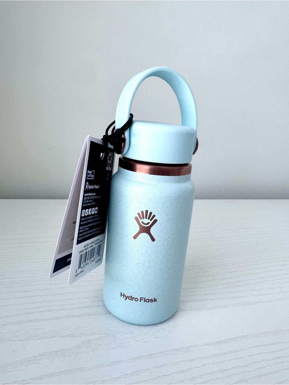 Hydro Flask Micro Mini Water Bottle - Serene Green with Rose Gold Accent, 6.7 oz